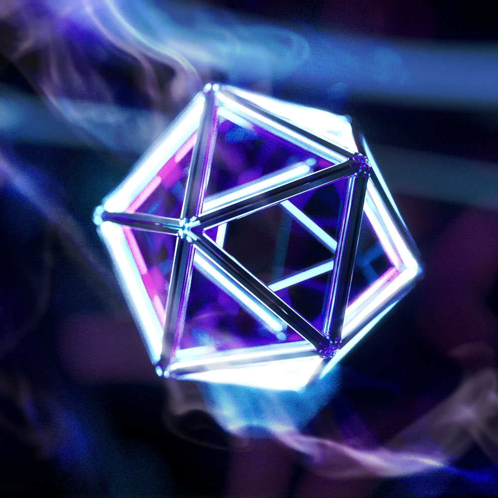 A transparent octahedron with luminescent edges.